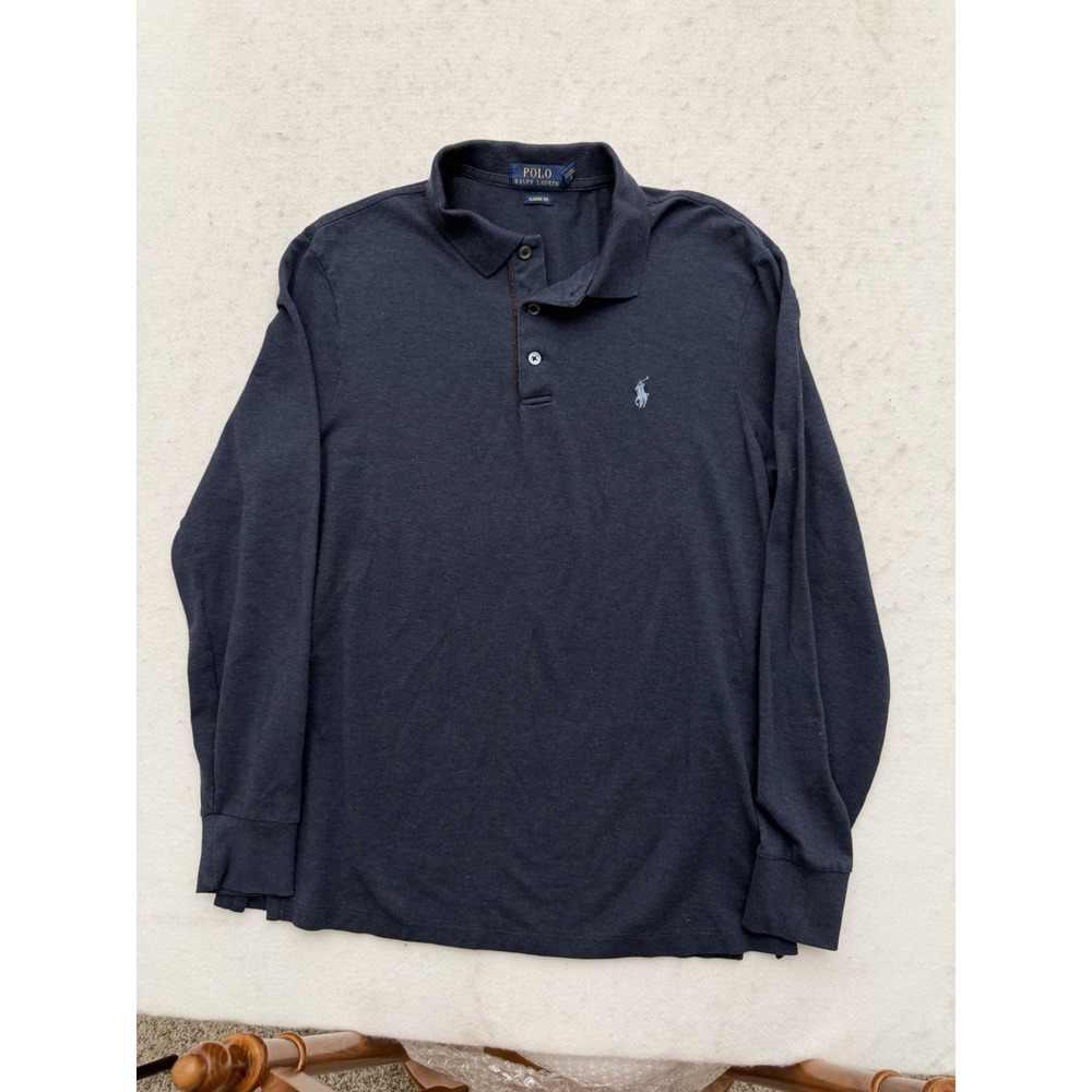 Polo Ralph Lauren Long Sleeve Polo Shirt Men's S Blue Embroidered Logo Button
